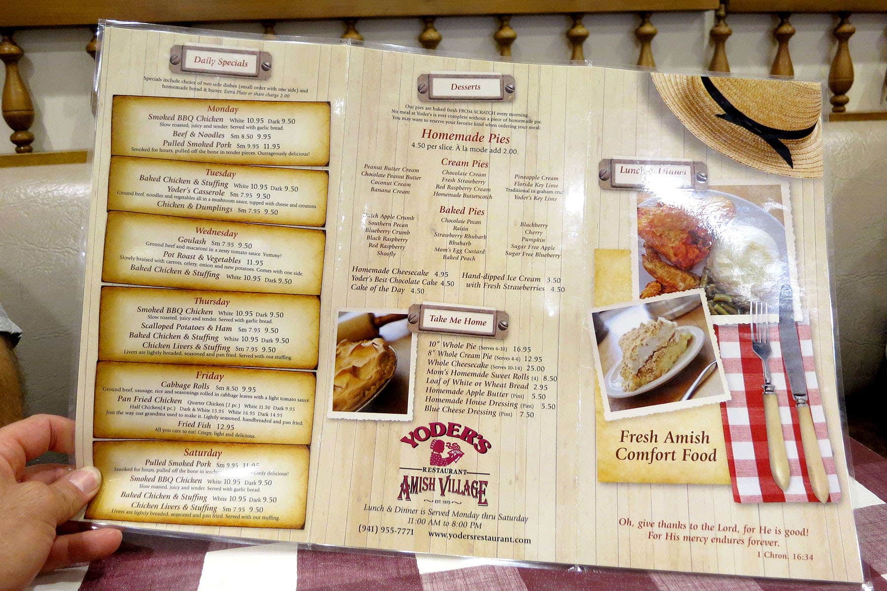 Menu at Yoder's Restaurant & Amish Village, Sarasota