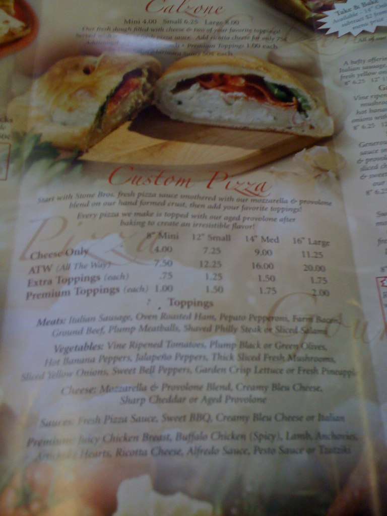 Menu at Stone Bros Pizza, Utica