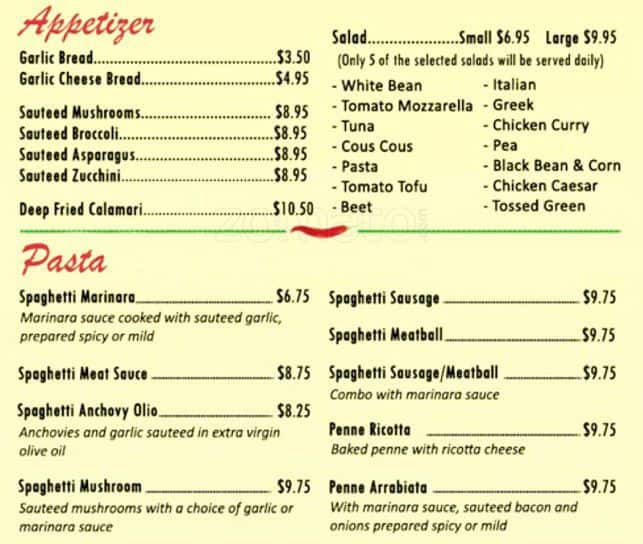 WinSpuntino Menu, Menu for WinSpuntino, Kaimuki, Rest of Hawaii