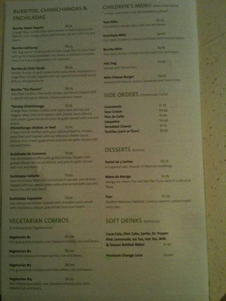Menu at Senor Tequila restaurant, Tulsa, E 71st St