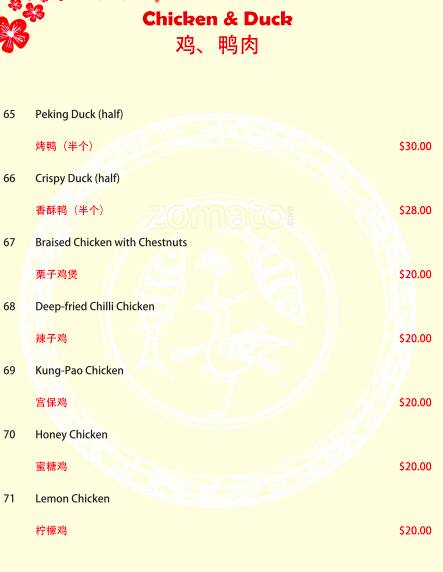 Menu at Memory restaurant, South Yarra