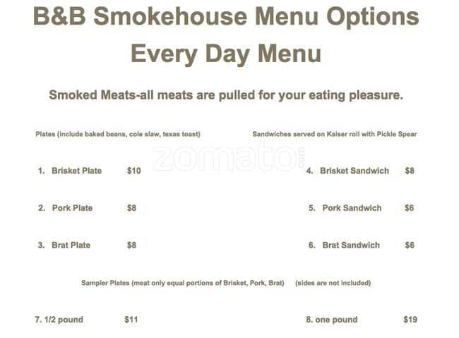 B & B Smokehouse Menu, Menu For B & B Smokehouse, Highlands Ranch ...