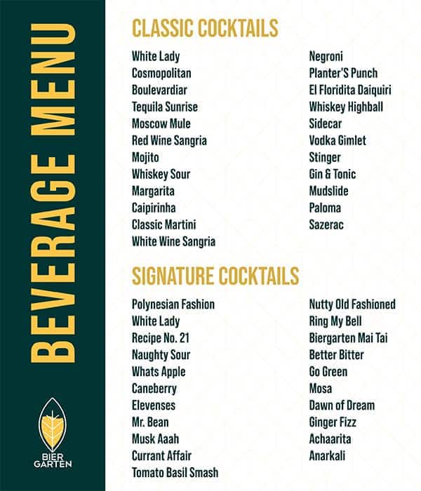 Biergarten Menu Menu For Biergarten Whitefield Bangalore