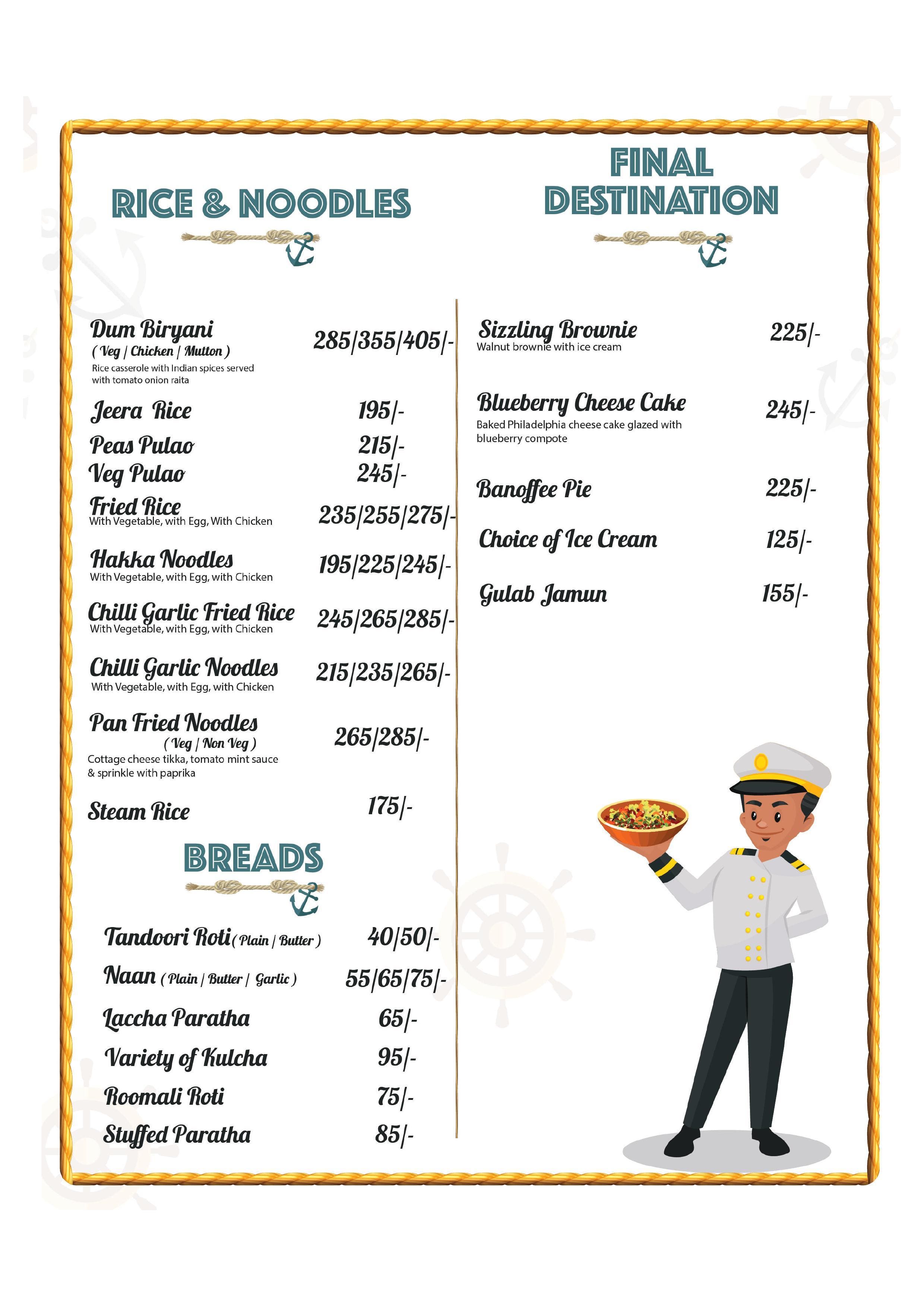 Menu at The Sailor's Knot, Ranchi