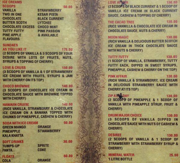 The Scoop menu, Menu restauracji The Scoop, Dalhousie BBD Bagh, Kolkata