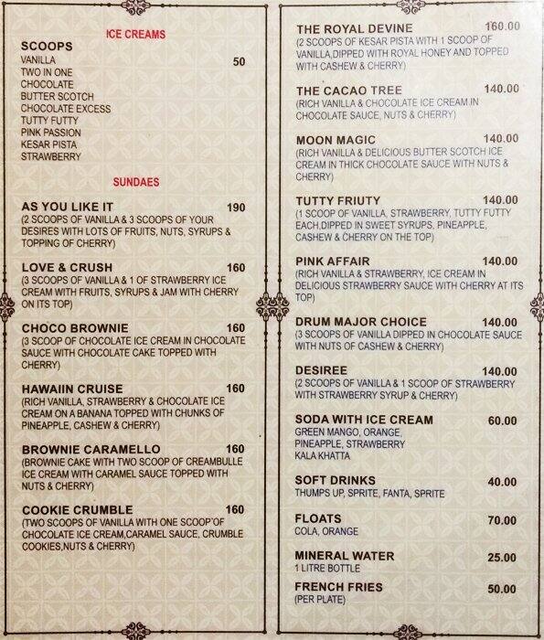 The Scoop menu, Menu restauracji The Scoop, Dalhousie BBD Bagh, Kolkata