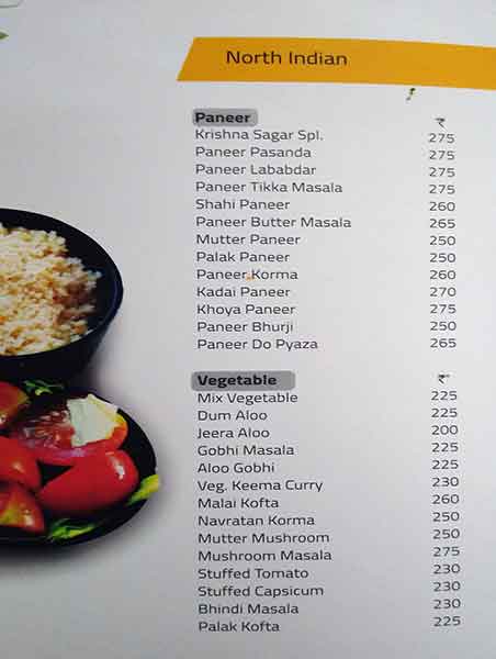 Hotel Krishna Sagar menu