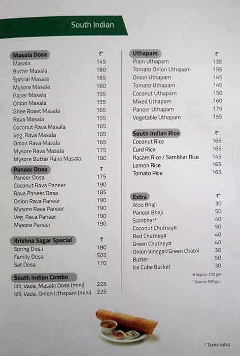 Hotel Krishna Sagar menu