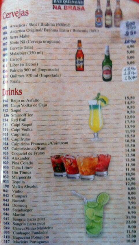 BAR DAS QUENGAS cardápio