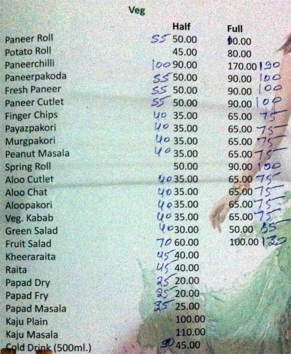 Menu at Crystal Bar, Lucknow