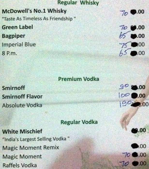 Menu at Crystal Bar, Lucknow