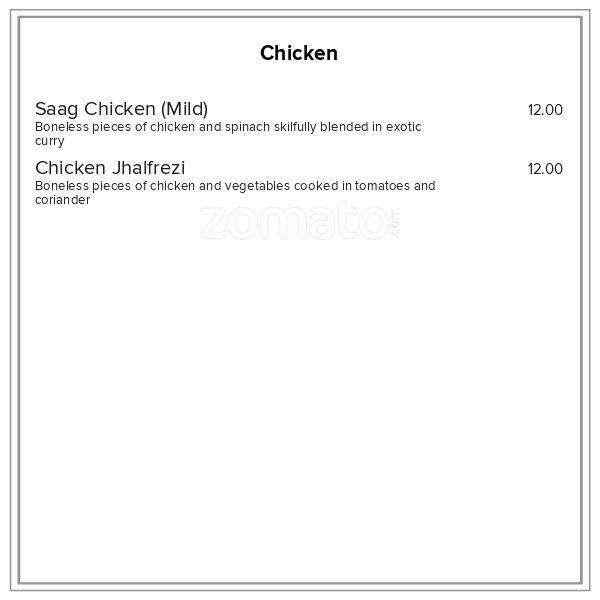 Carta del restaurante Indian Taste, Dunedin