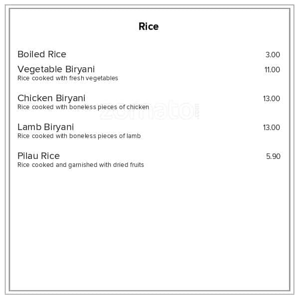 Menu at Indian Taste restaurant, Dunedin