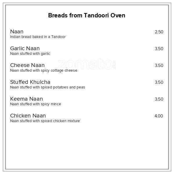 Menu at Indian Taste restaurant, Dunedin