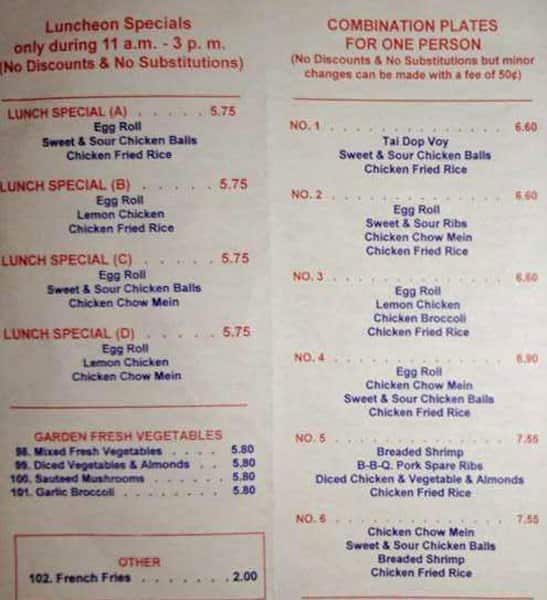 Menu at Mun Hing Restaurant, Grimsby