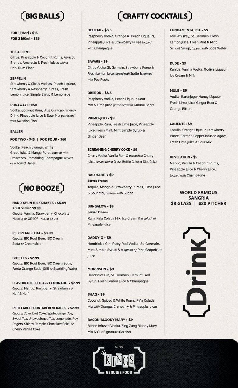 Kings Boston Menu, Menu for Kings Boston, Back Bay, Boston - Urbanspoon ...