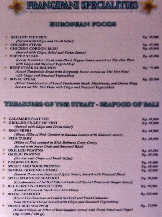 Mades Restaurant menu