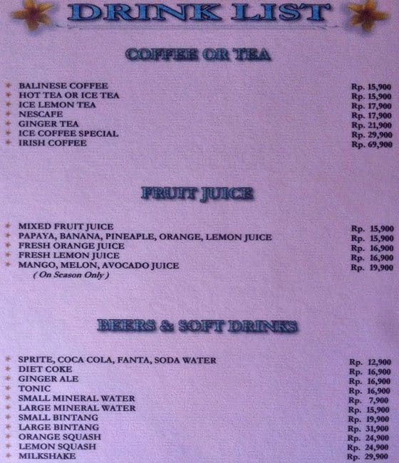 Mades Restaurant menu