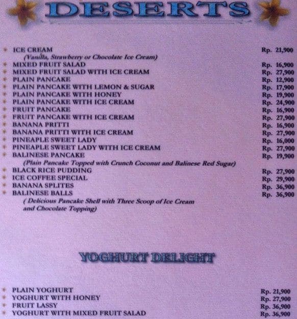 Mades Restaurant menu