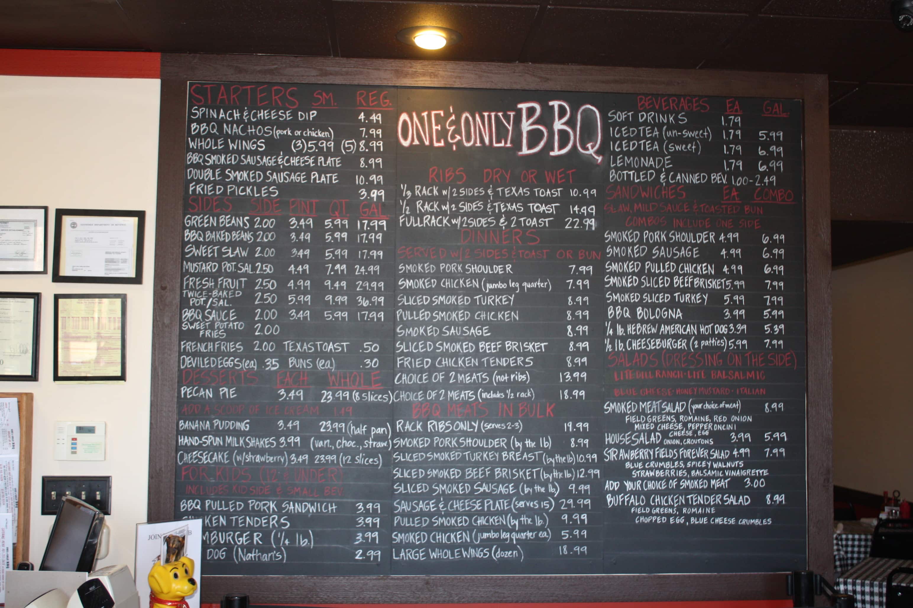 Menu at One & Only BBQ, Memphis, 567 Perkins Extd