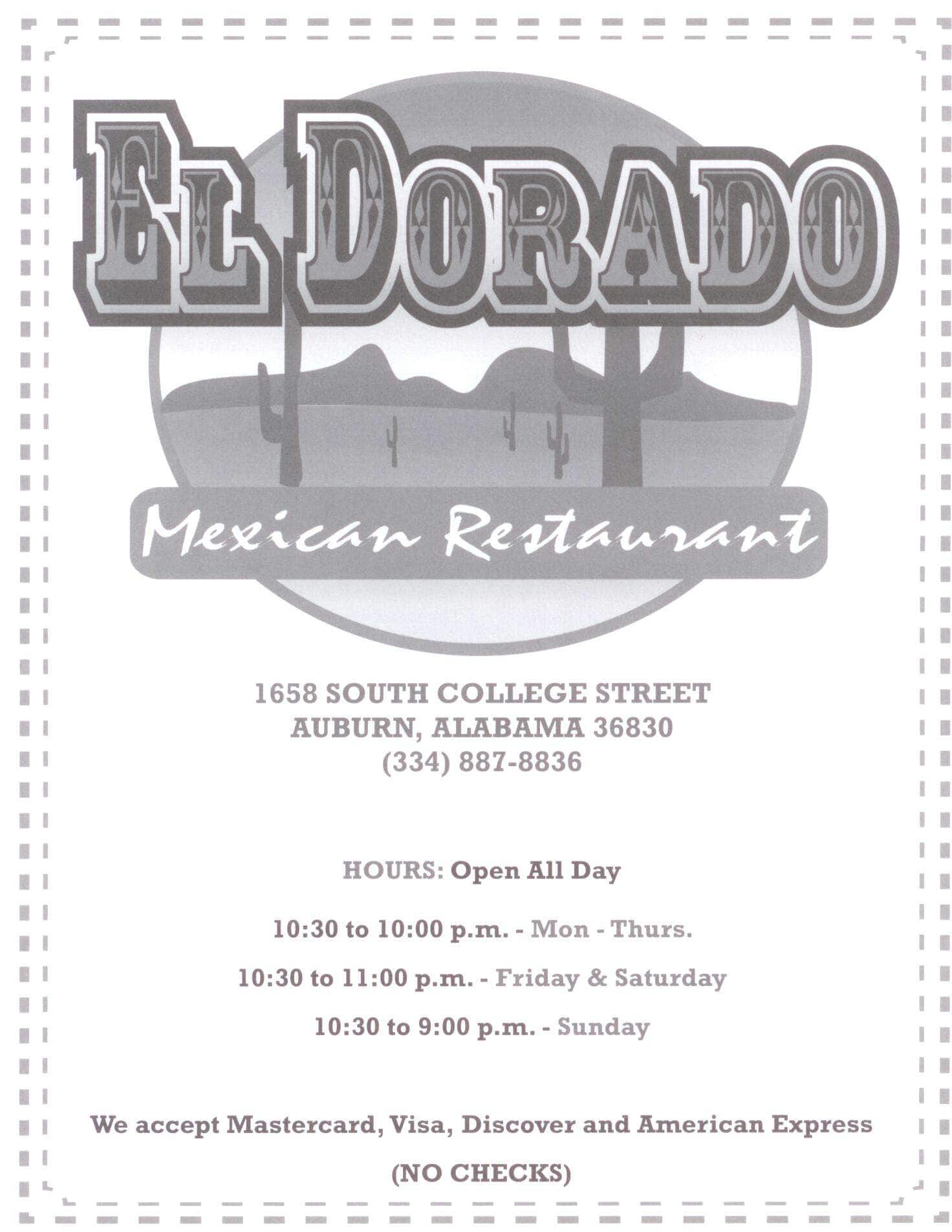 El Dorado Menu For Auburn Urbanspoon Zomato El Dorado Menu