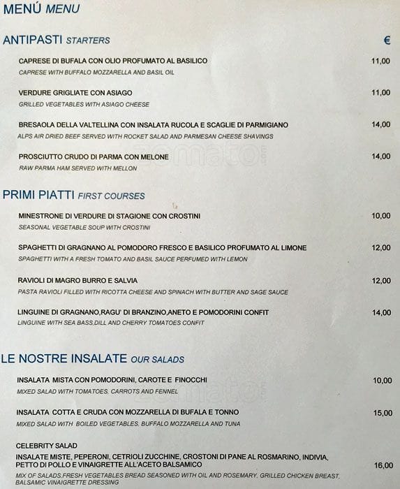 Menu di All'Opera 