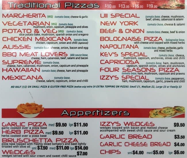 Izzy's Flippin' Pizza Menu - Urbanspoon/Zomato