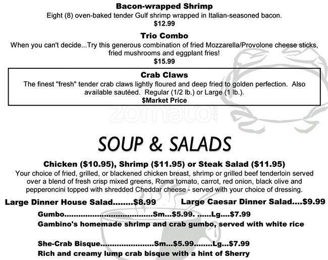 Menu at Gambino's steakhouse, Fairhope