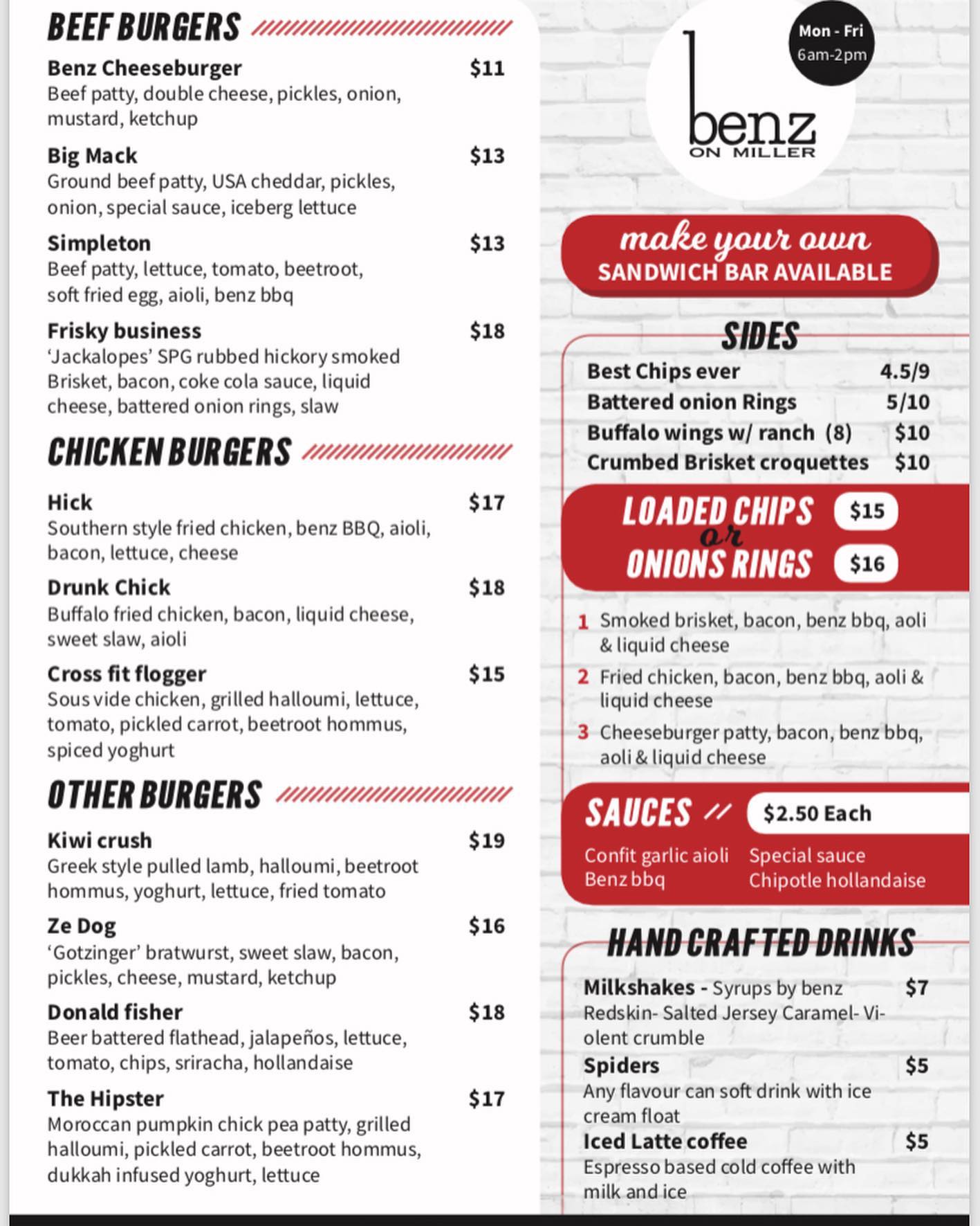 Benz Menu Menu at Benz On Miller cafe, Murarrie