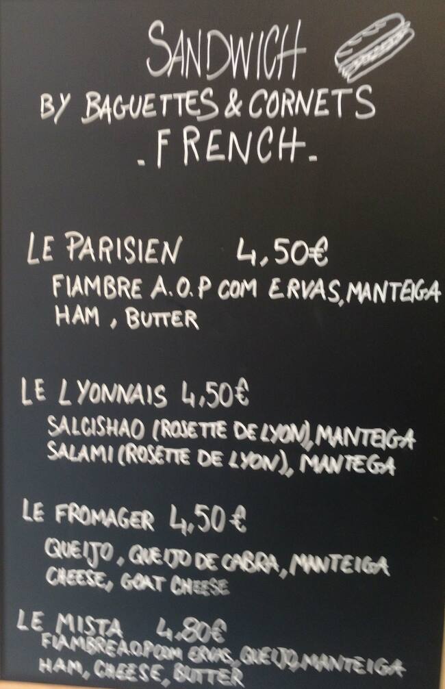 Menu em Baguettes & restaurante, Lisboa, Rua de Sao Bento 78
