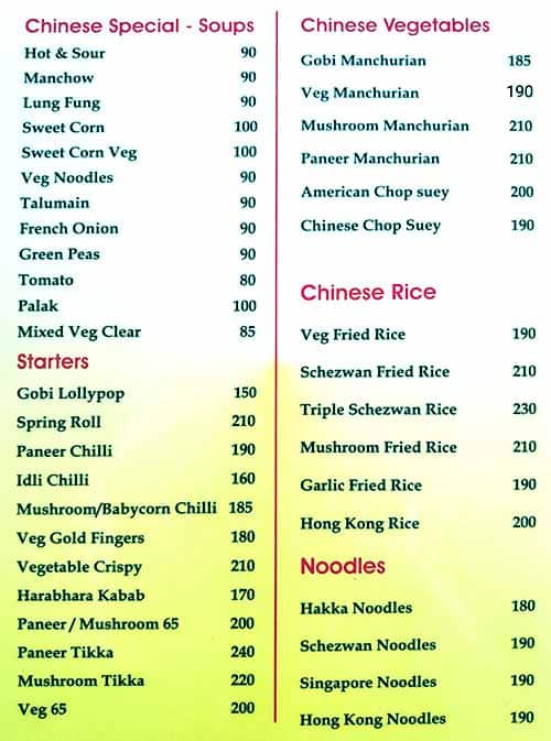 Hotel Aatithya menu