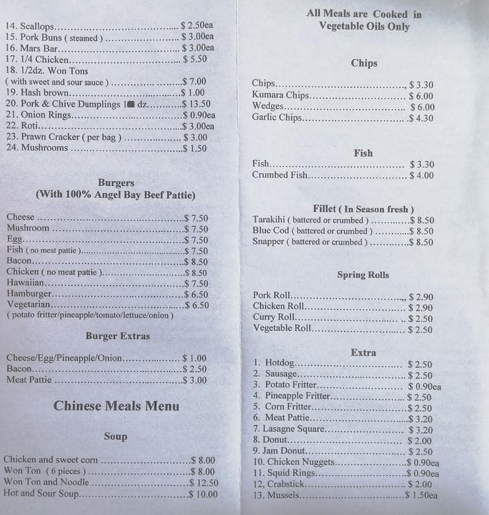 Menu at Kingston Takeaways fast food, Wellington