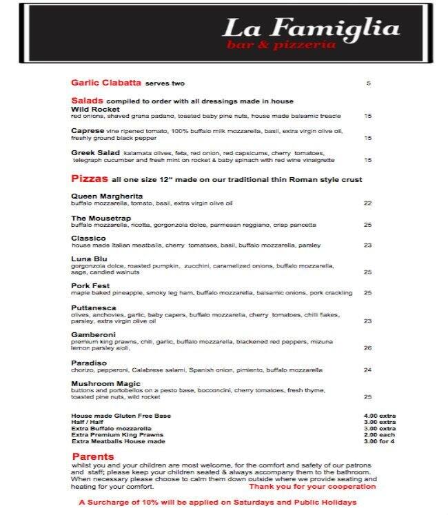 La Famiglia Menu, Menu for La Famiglia, Leura, Sydney - Urbanspoon/Zomato