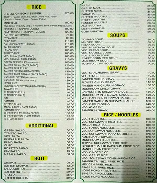 Shobha Veg Delight menu