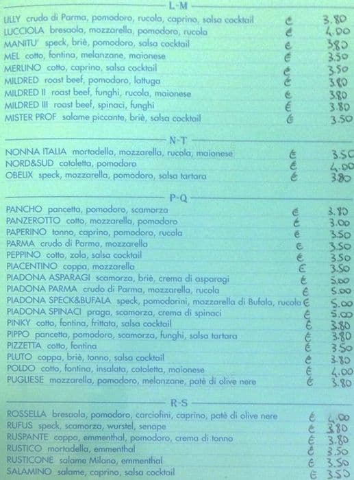 Menu di Bar Vittorio 