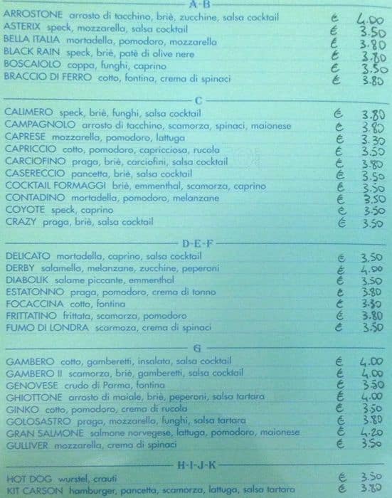 Menu di Bar Vittorio 