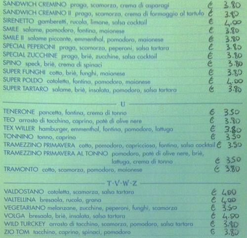 Menu di Bar Vittorio 