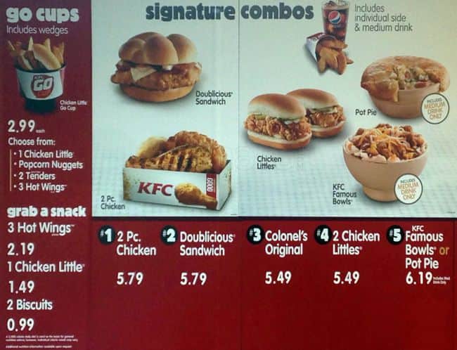 KFC Menu, Menu for KFC, Ashley Park, Charlotte - Urbanspoon/Zomato kfc menu dunked burger price