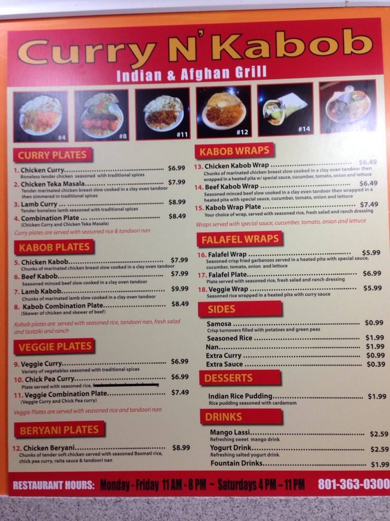 Curry N' Kabob Menu, Menu for Curry N' Kabob, Downtown, Salt Lake City