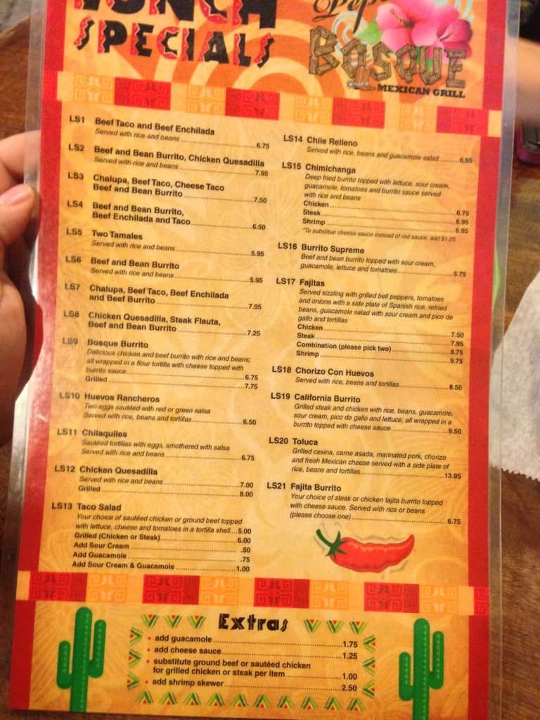 Menu at Pepe’s Bosque Mexican Grill restaurant, D'Iberville