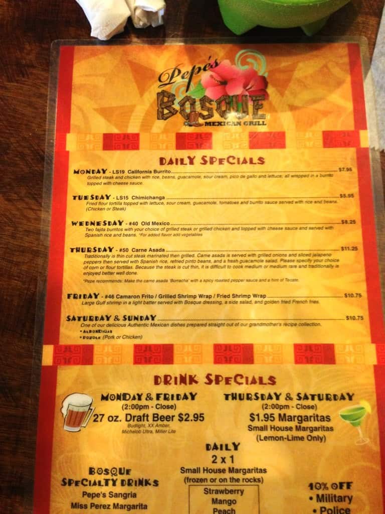 Pepe's Bosque Menu, Menu for Pepe's Bosque, D'Iberville, Gulfport