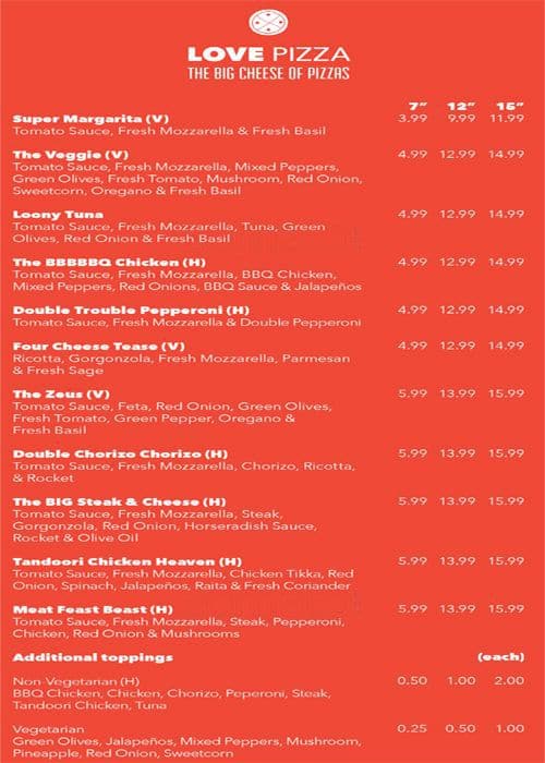 Love Pizza Menu, Menu for Love Pizza, Hulme, Manchester Zomato UK