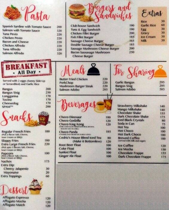 Cedric's Boardgame Cafe Menu Zomato Philippines