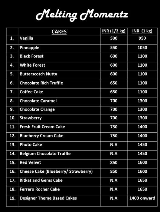 Melting Momentz menu