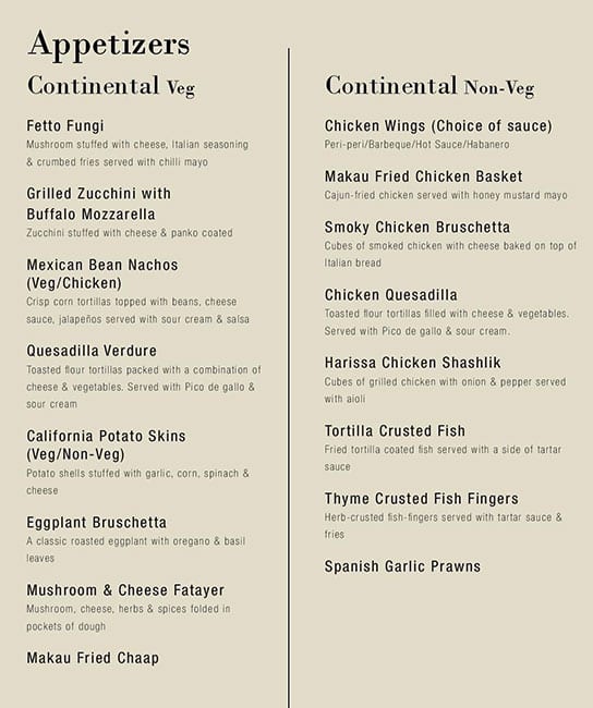 Menu at Makau Kitchen and Bar, Hyderabad