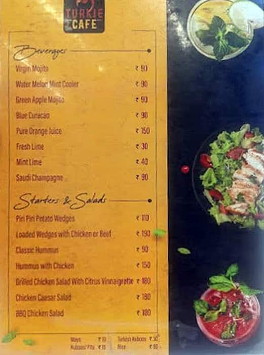 Menu of Turkie Cafe, Ernakulam City, Kochi