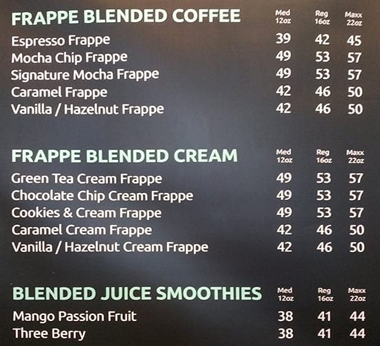 Maxx coffee menu discount