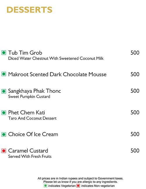 Banyan Tree Restaurant - Taj holiday village menu