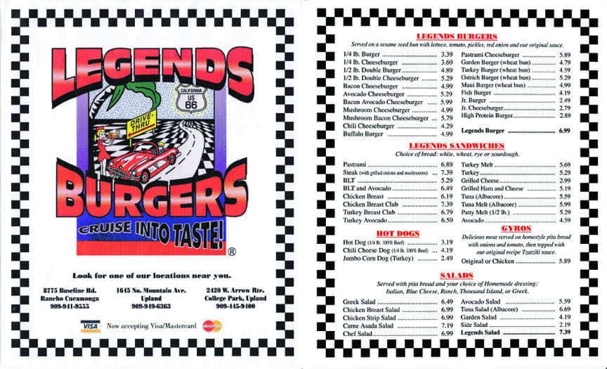 Legends Burgers Menu, Menu podniku Legends Burgers, Upland, Inland Empire - Urbanspoon/Zomato
