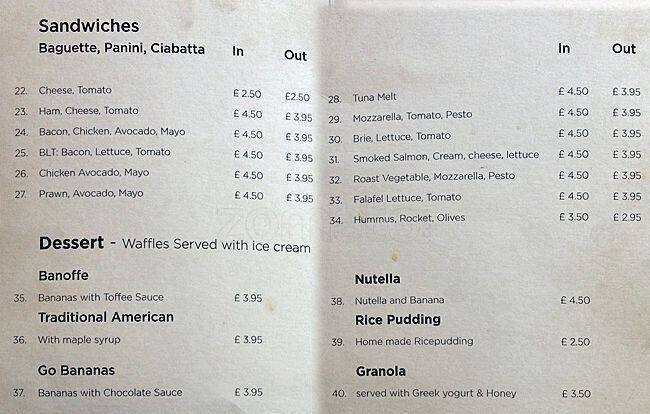 Menu at Strawberry Coffee Shop cafe, Teddington